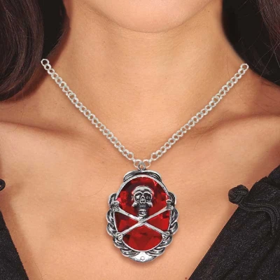 Afbeelding van Fiestas Guirca Ketting met medallion rood skelet Halloween accessoires verkleden