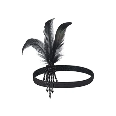 Afbeelding van BABEYOND Gatsby hoofdband voor dames, jaren 20, kostuum, accessoires, haarband, zwart