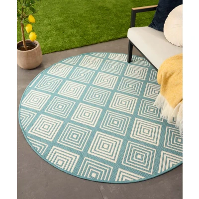 Afbeelding van Rond Buitenkleed Ruit Flip Gem Turquoise 160 Cm