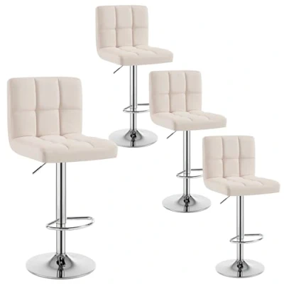 Afbeelding van WOLTU BH32cm 4 Lot de tabourets bar pivotants réglables en hauteur avec dossier et repose pieds Cadre métal robuste lin fin assise douce Blanc crème