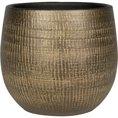 Afbeelding van Plantenpot/bloempot in een strakke Modern design look metal goud Dia 22 cm en Hoogte 20