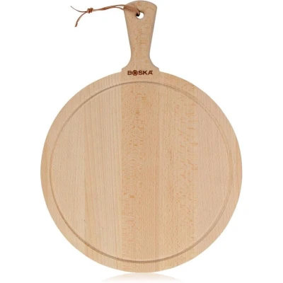 Afbeelding van Boska Serveerplank Rond Amigo L Borrelplank met Handgreep Rustiek Beukenhout Bruin Ø 33 cm