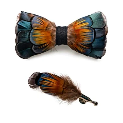 Afbeelding van JEMYGINS Vlinderdas voor heren van veer, handgemaakt, set met speld, incl. doos