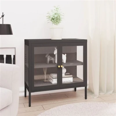 Afbeelding van Dressoir 70x35x70 cm staal en glas antracietkleurig