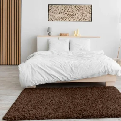 Afbeelding van VIMODA Prime Shaggy hoogpolig gemêleerd tapijt, modern vloerkleed voor woonkamer of slaapkamer, afmetingen: 150 cm vierkant Bruin, 160 x 220