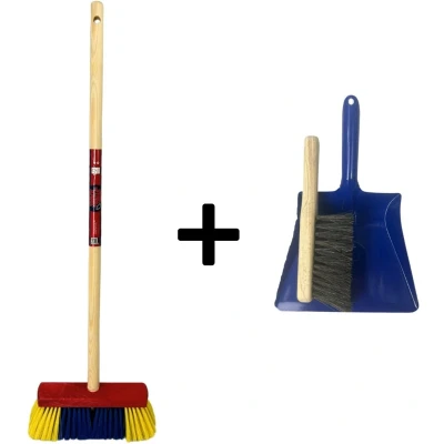 Afbeelding van Synx Tools Kinderbezem Geel/blauw set 3 delig Bezems Buitenspeelgoed / Speelgoed tuinierspeelgo