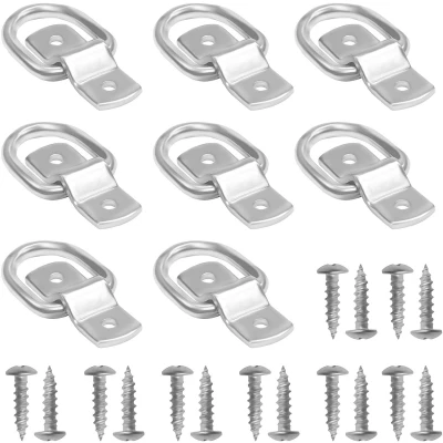 Afbeelding van Belle Vous Spanring met houders en schroeven (8 stuks), 4,6 x 3,8 cm, ondersteunt 400 kg, roestvrijstalen bevestiging voor het vastzetten van verankeren boten, aanhangers, ladingen,