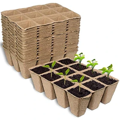Afbeelding van KAHEIGN 20 stuks biologisch afbreekbare kweekpotten, 12 roosters, 4 cm, vierkante bloempot voor planten, fruit en groenten, kleuterscholen (16 x cm)