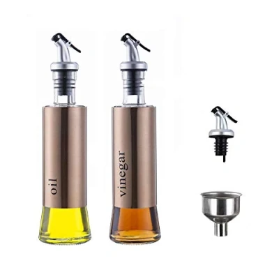 Afbeelding van MHTECH Oliefles,Olie/Azijn Dispenser,Roestvrij Staal Glazen Olie Fles voor Koken,Grillen (Roségoud)