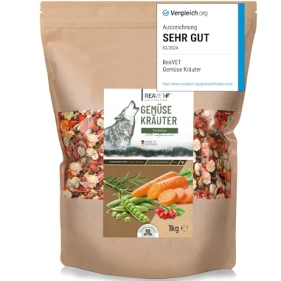 Afbeelding van ReaVET Groenten en Kruiden variatie voor Honden Graanvrij &amp; zorgvuldig gedroogd Zonder kunstmatige toevoegingen 1000g