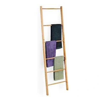 Afbeelding van Relaxdays handdoekladder hout handdoekhouder decoratie kledingladder slaapkamer