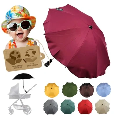 Afbeelding van universele zonwering [parasol voor kinderwagen] Buggy uv bescherming 50+ met houder, verstelbare flexibele paraplu ronde en ovale buizen (kersen)