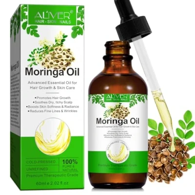 Afbeelding van Veganistische Moringa olie voor gezicht en haargroei &amp; hydraterend natuurlijke koudgeperste massageolie vermindert fijne lijntjes anti aging, 60 ml