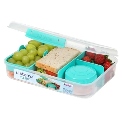 Afbeelding van Sistema TO GO Create Bento Box 1,48 liter schoollunchbox met vakken en snackpot BPA vrij 1 stuk blauwgroen mint