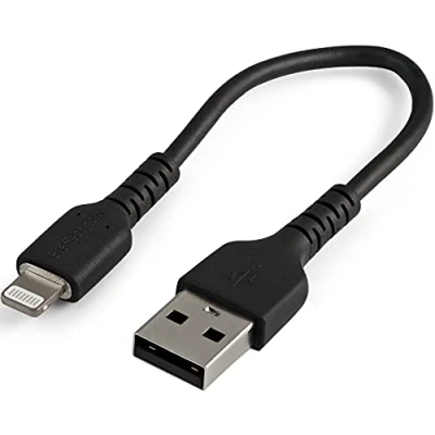 Image de StarTech.com 15cm(6 in) Durable Black USB A to Lightning Cable Heavy Duty Rugged Aramid Fiber Type Charger/Sync Power Cord Apple MFi Certified iPad/iPhone 12 Pro Max iPhone 7/8/11/11 (RUSBLTMM15CMB) Câble mâl