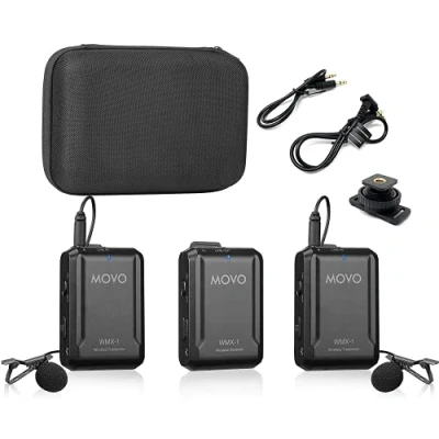 Image de Movo WMX 1 DUO 2.4GHz Système de Microphone Lavalier sans Fil Micro Cravate Kit Transmission Audio Compatible avec DSLR, Appareils Photos, iPhone, Android et Tablettes (portée 60 mètres)