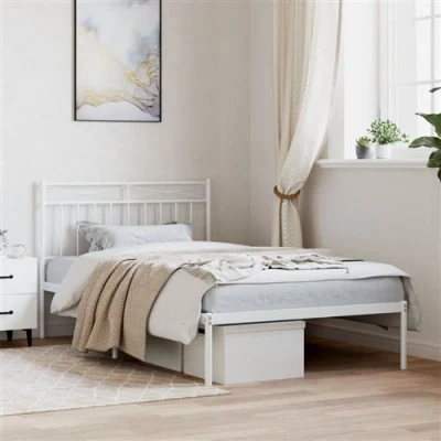 Afbeelding van vidaXL Bedframe met hoofdbord metaal wit 107x203 cm