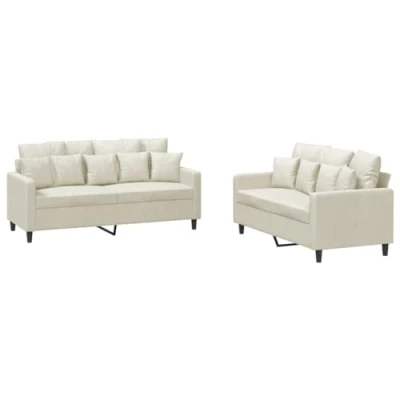 Image de vidaXL Ensemble de canapés 2 pcs avec coussins Crème Velours