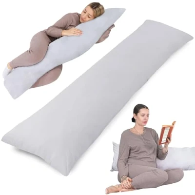 Afbeelding van Kussen met hoes voor zijslaper, 40 x 145 cm, comfortabel kussen, lichaamskussen zijslaapkussen, grijs