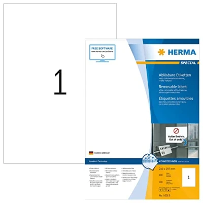 Afbeelding van HERMA Etiketten A4 wit 210x297 mm ablösb. Papier 100 St.
