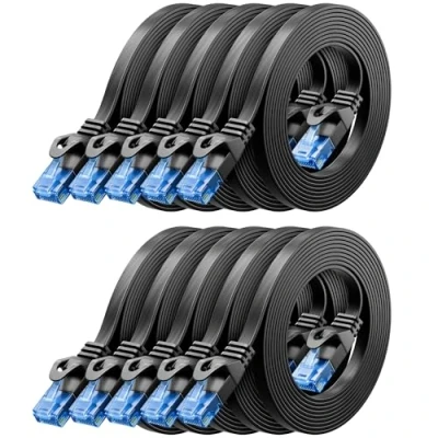 Afbeelding van deleyCON 10x 1m CAT6 Platte Netwerkkabel 1,5mm Lintkabel U UTP RJ45 UUTP Patchkabel für DSL LAN Switch Router Modem Repeater Patchpanel Zwart