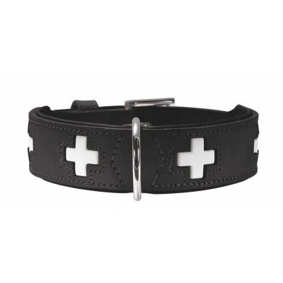 Afbeelding van HUNTER SWISS hoogwaardige lederen hondenhalsband, Zwitsers kruis 50 (S M) zwart