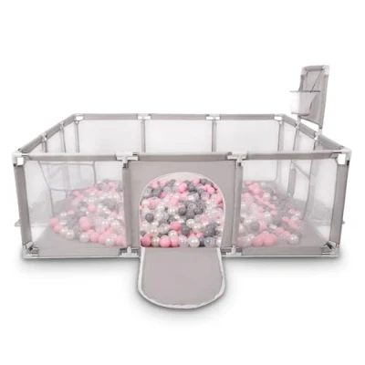 Afbeelding van Selonis kinderbox baby grote speeltuin met 200 ballen box voor kinderen, grijs:pearl/grijs/transparant/poederroze