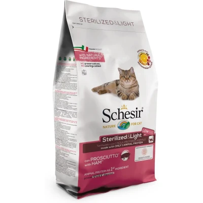 Afbeelding van Schesir Cat Dry Sterilized &amp; Light Ham Kattenvoer 400 g