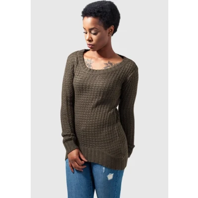 Afbeelding van Urban Classics Ladies LONG Wideneck Sweater Trui, Dames, Maat: 3XL, Olive