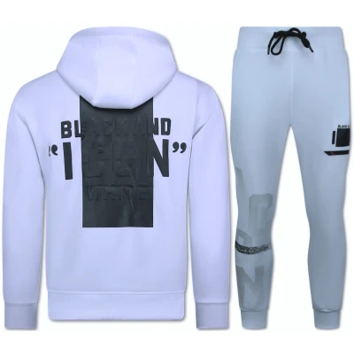 Afbeelding van ICON Trui Twinset Zwarte Print Joggingpak Heren Volwassenen Trainingspakken Huispak Wit Maat XXXL