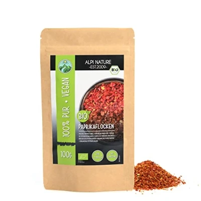 Afbeelding van biologische paprikavlokken (100 g), paprikavlokken, 100% natuurlijk, zonder additieven, gemalen paprika&#039;s