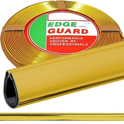 Afbeelding van RECAMBO U vormige rubberen randbescherming voor autodeuren, 15 meter, afdichting en raamafdichting, geschikt de meeste voertuigen, goudkleurig, geel, chroom