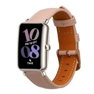 Afbeelding van kwmobile lederen horlogebandje geschikt voor Huawei Watch Fit mini polsband Echt leren smartwatch bandje Activity tracker horloge band in oudroze / bruin