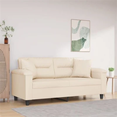 Afbeelding van vidaXL Tweezitsbank met kussens 140 cm microvezelstof beige