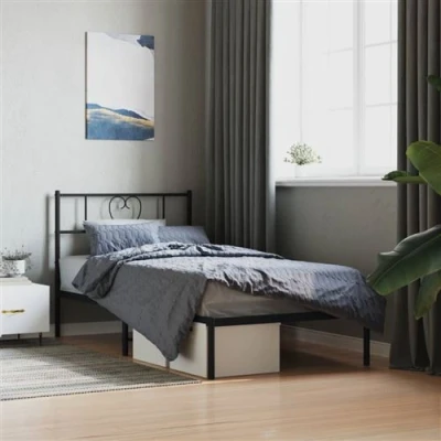 Image de vidaXL Cadre de lit métal avec tête noir 107x203 cm