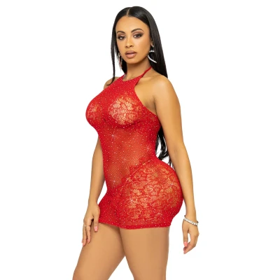 Afbeelding van Leg Avenue Halter Mini Jurkje Strass Rood