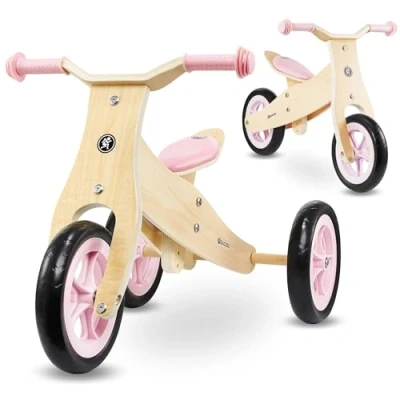 Afbeelding van HyperMotion Houten driewieler voor kinderen vanaf 18 maanden, 2 in 1 Percy fiets, peuterfiets, loopfiets jongens en meisjes jaar, verstelbare zitting, roze