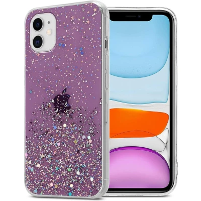 Afbeelding van Cadorabo Hoesje geschikt voor Apple iPhone 11 PRO in Paars met Glitter Beschermhoes van flexibel TPU silicone fonkelende glitters Case Cover Etui
