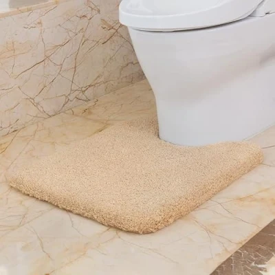 Afbeelding van WC mat met uitsparing, antislip, verdikt toilettapijt, zacht, standaard, wollig, microvezel, toilet, badtapijt, 50 x 60 cm (beige)