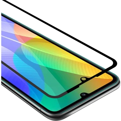 Afbeelding van Cadorabo Screenprotector geschikt voor Huawei Y6P Volledig scherm pantserfolie Beschermfolie in TRANSPARANT met ZWART Gehard (Tempered) display beschermglas 9H hardheid 3D Touch
