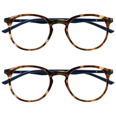 Afbeelding van Opulize Met Pack 2 bruine schildpad marineblauw leesbril, groot, rond, mannen en vrouwen, scharnieren, veer RR60 +2,00