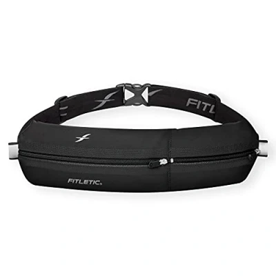 Afbeelding van FITLETIC Bolt Riem, 2 waterdichte zakken, zwart, heuptassen, hardlopen, volwassenen, uniseks, één maat, zwart.