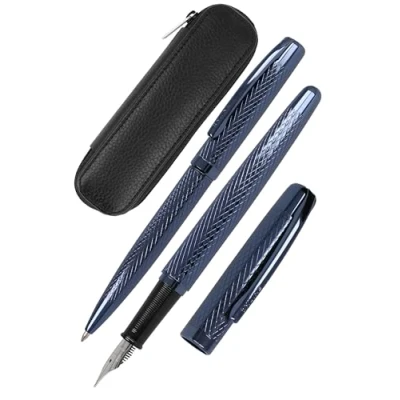 Afbeelding van Online Eleganza Diamond Night Schrijfset, bevat balpen, etui van echt leer, 3 delig, in geschenkdoos, vulpen voor standaard patronen, inclusief