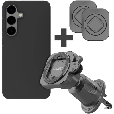 Afbeelding van Accezz EasyLock telefoonhouder auto inclusief hoesje voor de Samsung Galaxy S24 Ventilatierooster 360 graden draaibaar Zwart