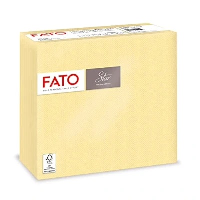 Image de Fato Serviettes en papier jetables, douceur et moelleux, paquet de 40 serviettes, format 38x38 pliées 4, 2 plis, couleur champagne, 100% pure cellulose, certifié FSC
