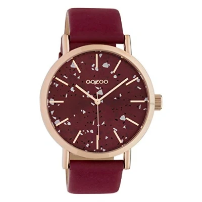 Afbeelding van OOZOO Timepieces Rosé goudkleurige horloge met biking rode leren band C10412