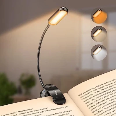 Afbeelding van Gritin Oplaadbare leeslamp, 11 led clip, oogbescherming, 3 kleuren en helderheidsniveaus, 360 graden flexibele hals, duurzaam, licht draagbaar om in bed te lezen