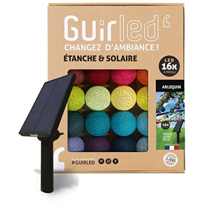 Afbeelding van Guirled Lichtsnoer met ballen voor buiten LED Guinguette IP55 waterdicht Hoog rendement zonnepaneel Automatisch aan/uit 16 bollen 3m Harlekijn