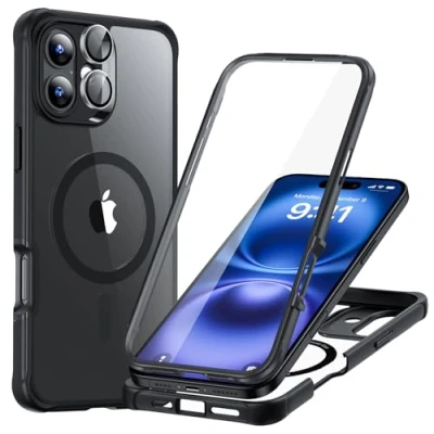 Afbeelding van ESR Armor Tough HaloLock Hoesje Geschikt voor Apple iPhone 16 Plus Compatibel met MagSafe Ingebouwde Screen Protector Kickstand Full Protect Camera Bescherming Transparant Zwart