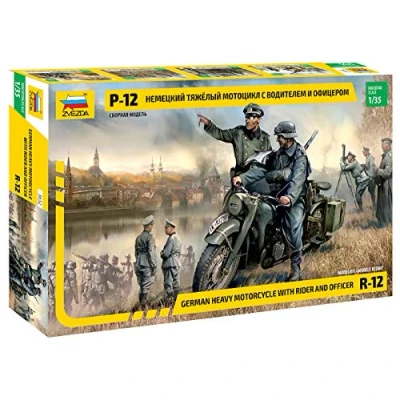 Afbeelding van 1:35 Zvezda 3632 German R12 Heavy Motorcycle Single Plastic Modelbouwpakket